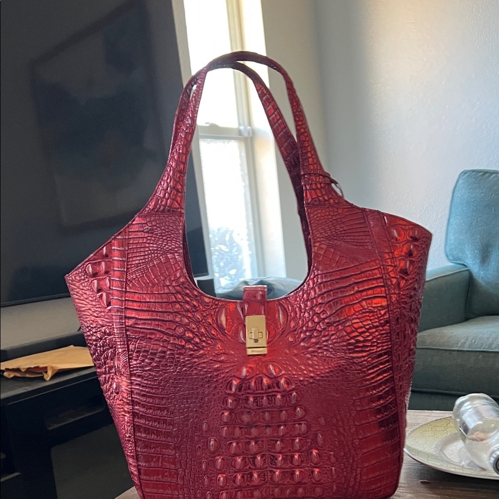 Brahmin Red Croc-Embossed Leather Tote